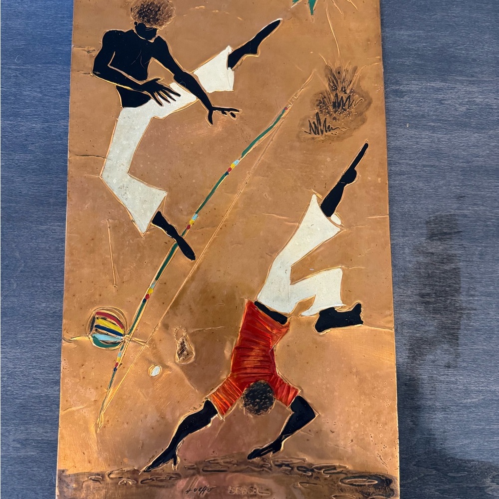 Vintage foil Copper Relief Wall Art with Colorful Figures - Luchot Brasil